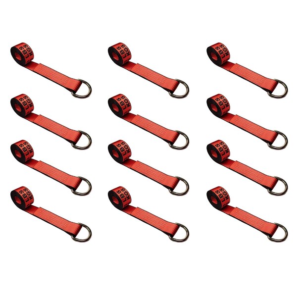 2" x 10' Lasso Strap w/ D Ring Auto Tie Down Wheel Lift Tow Truck Trailer, 12PK